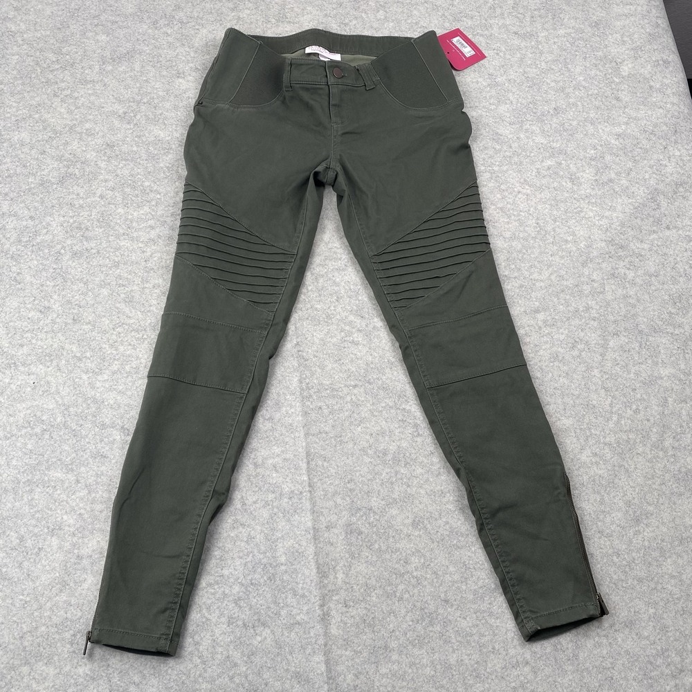 Isabel Maternity Jeans Womens 0 (31x27) Green Moto Jegging Low Rise Ankle Zip